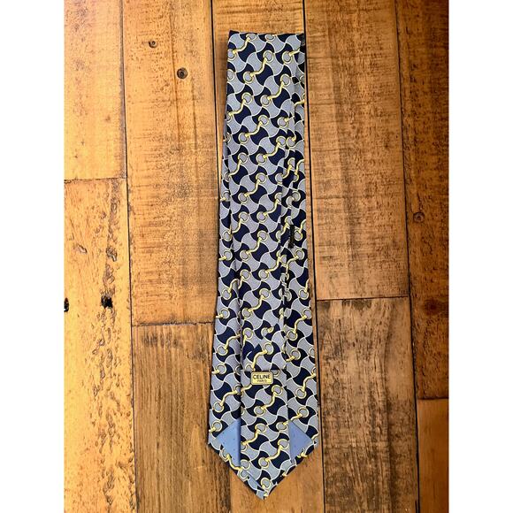CELINE Paris Made in Spain Men's Neck Tie 100% SILK Navy - Picture 2 of 5